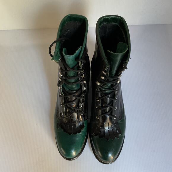 Vintage Laredo Leather Roper Boots • Black & Green • Lace-Up • Women’s 6.5M - Picture 5 of 10